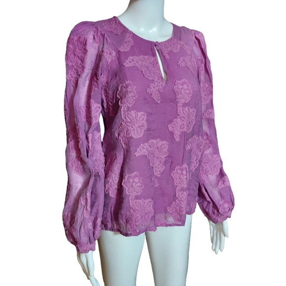 LOFT Floral Jacquard Keyhole Blouse In Violet - Picture 4 of 12